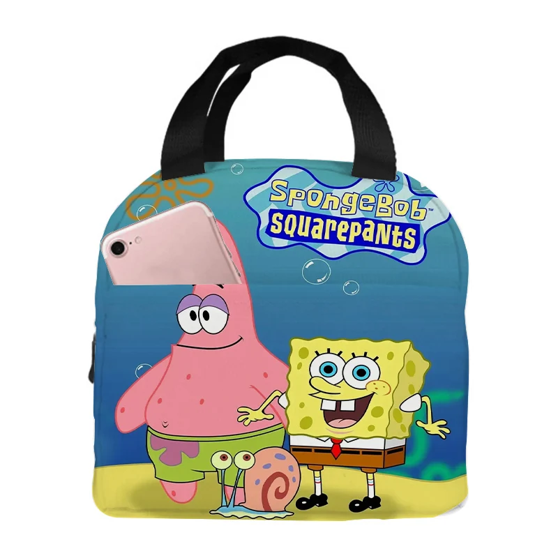 SpongeBob SquarePants Men Women Work Lunch Hand Bags Anime Cartoon Portable Kids Student Thermal Insulated Lunch Food Drink Case