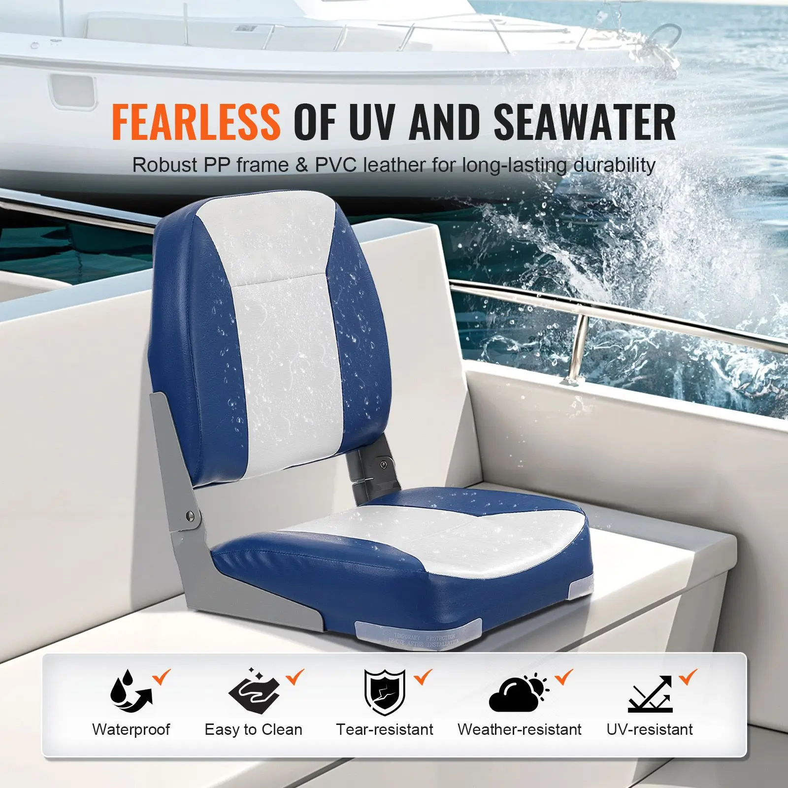 2 Pack Low Back Fold Down Boat Seat Fishing Boat Chair with Sponge Padding Parts & Accessories