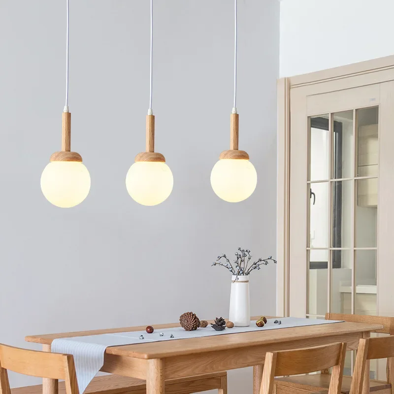 Nordic pendant lamp wood atmospheric Chinese three head dining room dining room modern simple bar personalized creative kitchen image 2