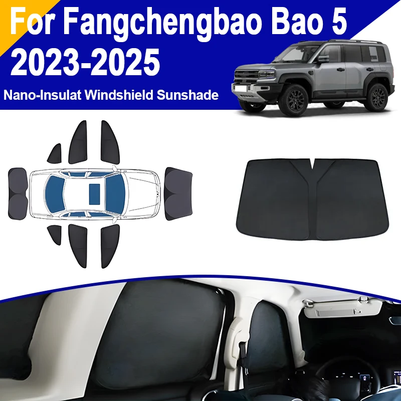 

Автомобильные шторы на лобовое стекло для Fangchengbao Bao 5 аксессуары Denza B5 Leopard 5 2023 ~ 2025 солнцезащитные козырьки для конфиденциальности, блокирующий свет козырек