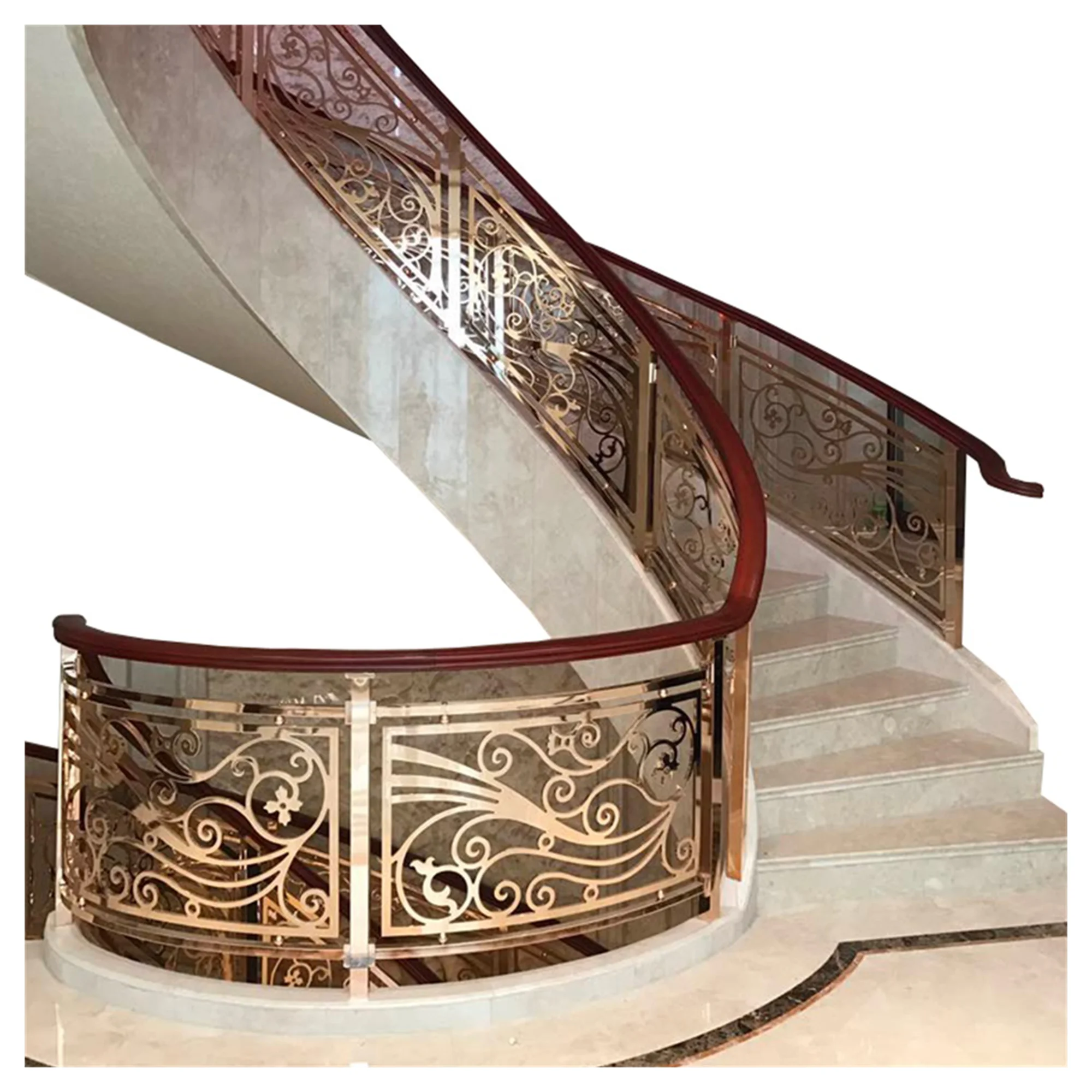 European Style Modern Metal Stair Railing Design Luxury Gilded Wrought Iron Wire Railing