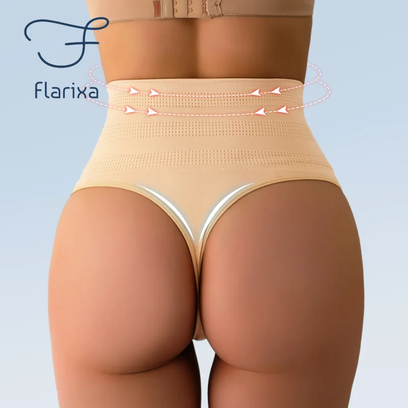 Flarixa-tanga alta para mulheres, cueca controle barriga, calcinha tanga sem costura, cuecas Shaper barriga, Butt Lifter Body Shaper