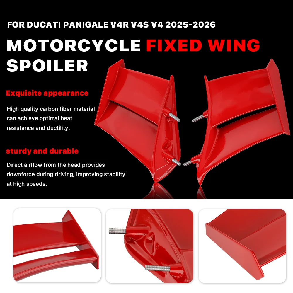 ملحقات جديدة للدراجات النارية باللون الأحمر V4 جناح سبويلر لـ Ducati Panigale V4S V4R 2025 2026 لوحات جانبية هدية جناح ثابت