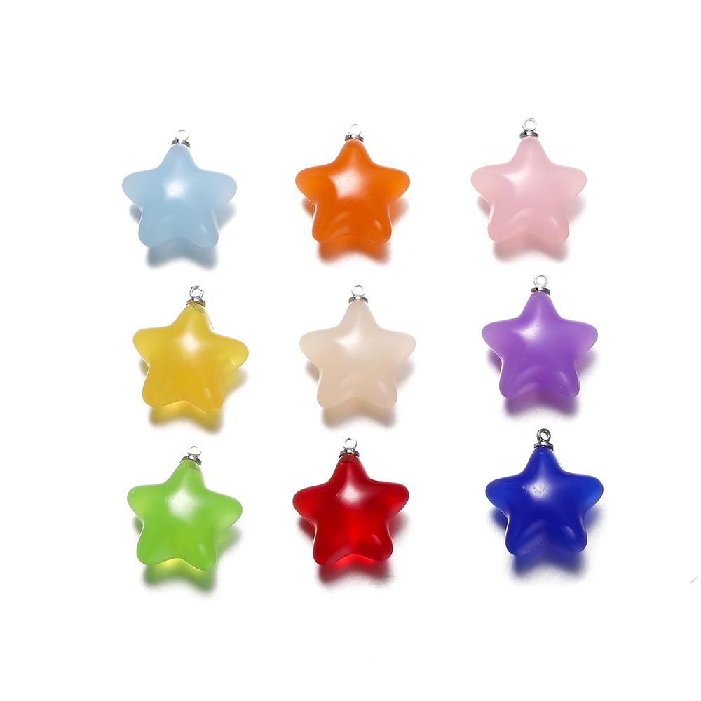 10pcs/lot 26x23.5mm Mixed Candy Color Star Shape Charms Pendants Beads For Jewelry Making DIY Necklace Earrings Keychain Craft