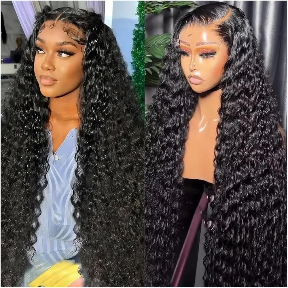 

Water Wave 13x4 HD Lace Front Wigs Human Hair Pre Plucked 32 inch Deep Curly Frontal Wigs Wet and Wavy Human Hair Wig for Women