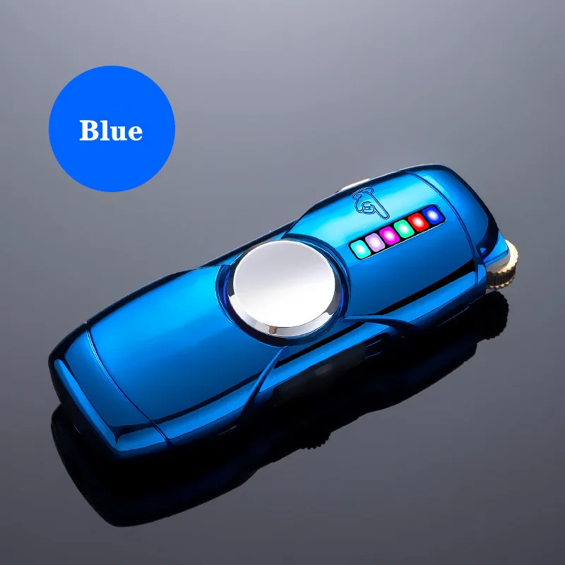 Creative LED Fidget Gyro Butane Gas Lighter Outdoor Windproof Metal Turbo Jet Cycle Use Blue Flame Torch Lighter Men\'s Gift