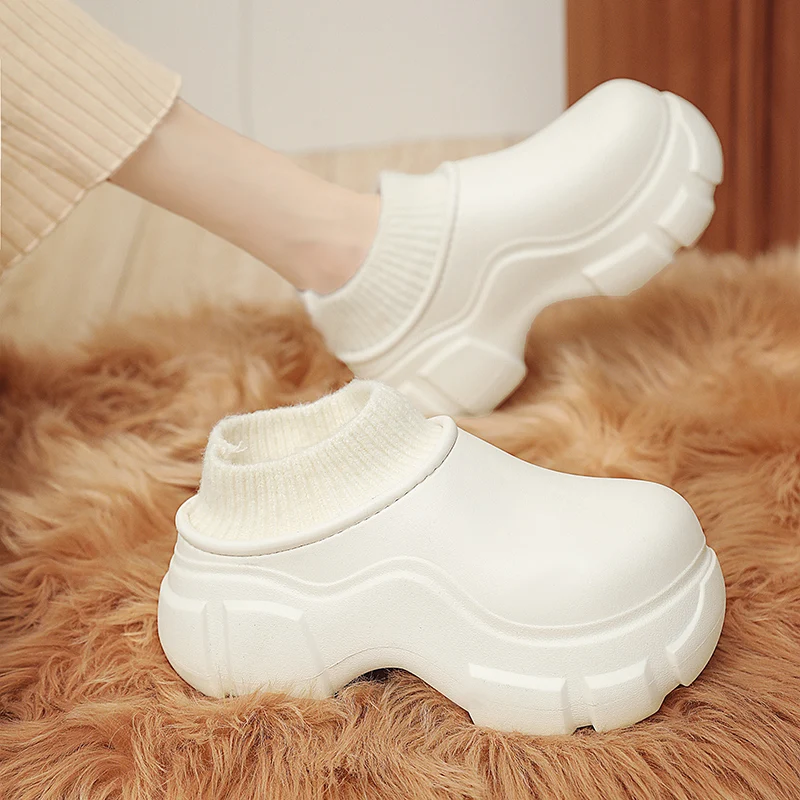 Winter Women Platform Slippers EVA Waterproof Warm Furry Soft Slipper Cotton Female Fur Slides Plush Solid Casual Outdoor Shoes