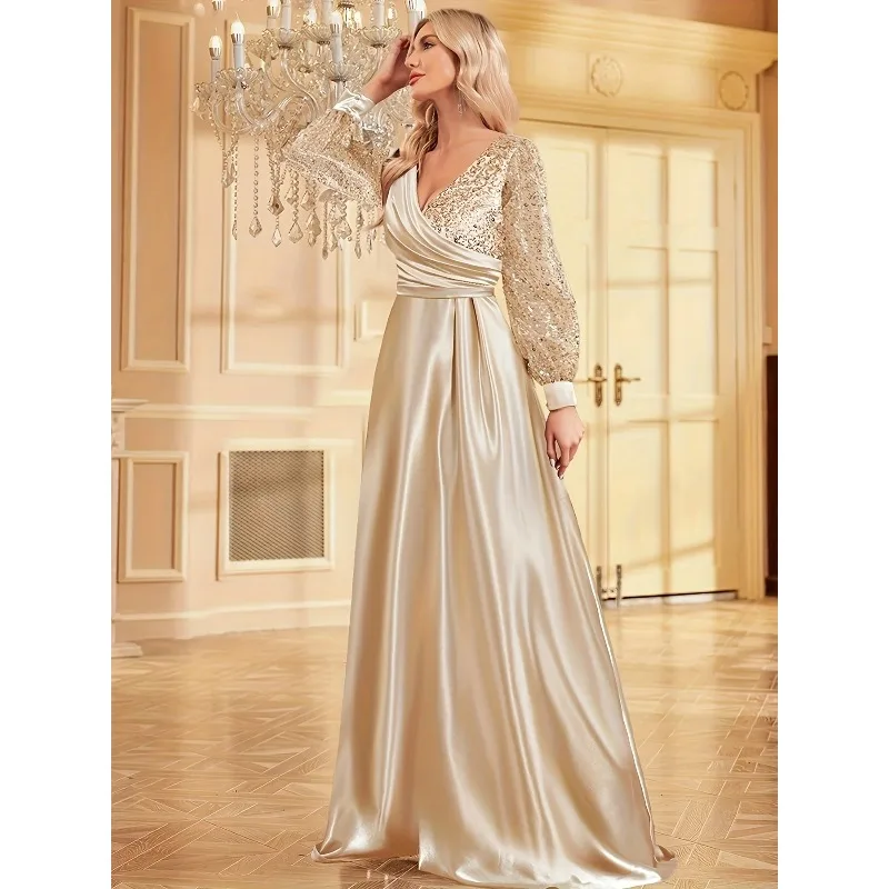 Dames luxe baljurk 2025, champagne pailletten avondjurk met lantaarnmouwen, feestjurk, vestidos de fiesta, op maat