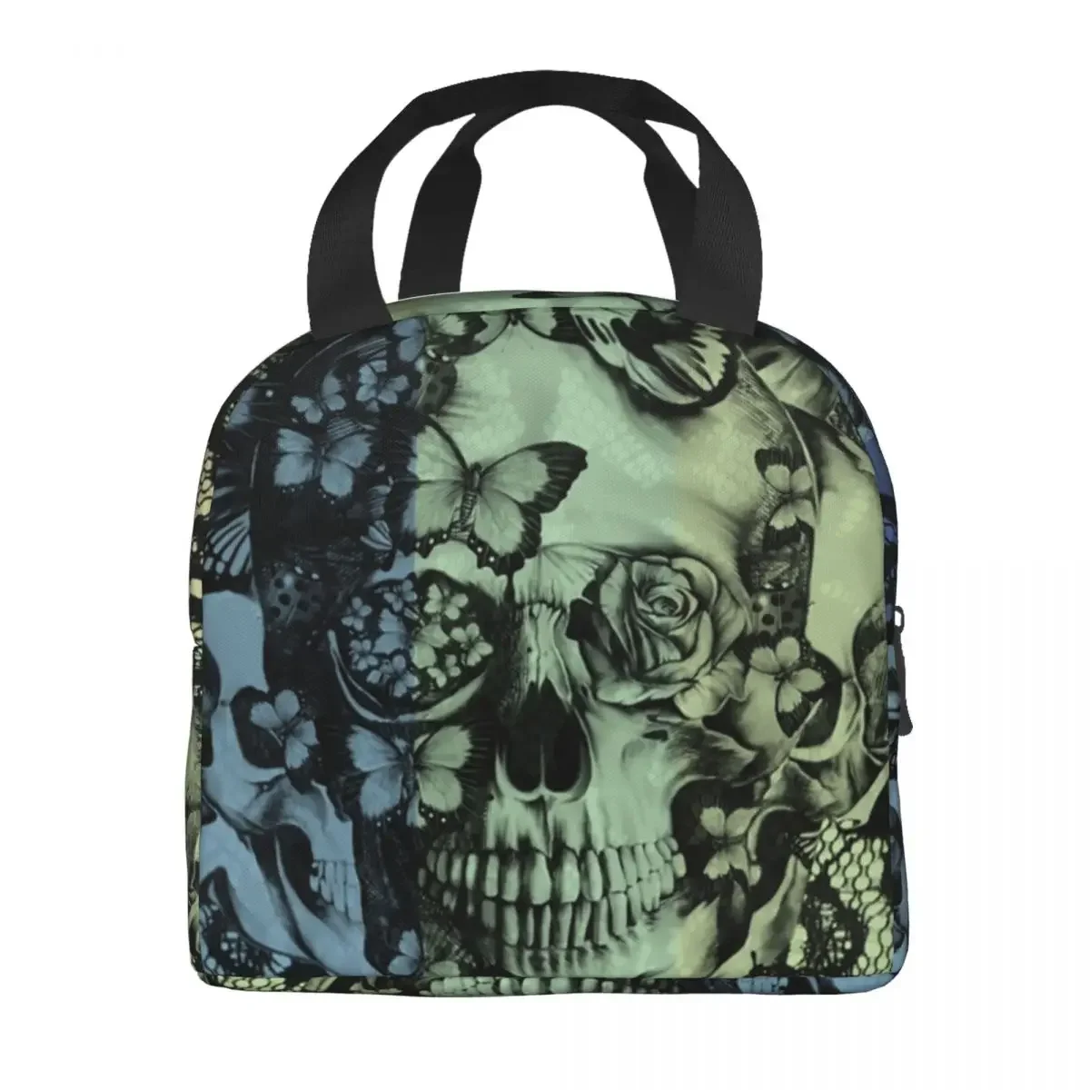 Navy Fade Victorian Lace Skull Resuable Lunch Box Multifunction Mexican Day Of The Dead Thermal Cooler Food Insulated Lunch Bag