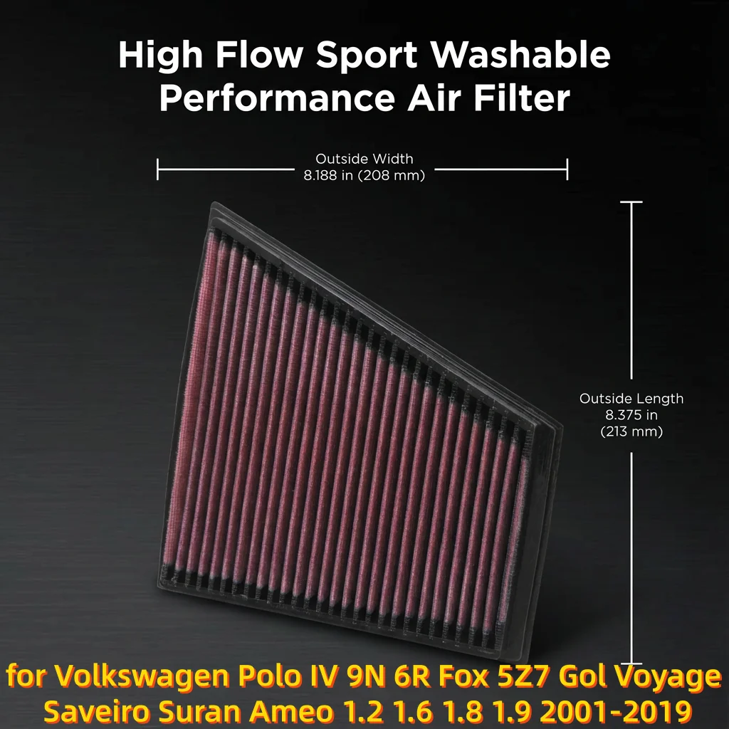 

for Volkswagen Polo IV 9N 6R Fox 5Z7 Gol Voyage Saveiro Suran Ameo 1.2 1.6 1.8 1.9 2001-2019 High Flow Sport Air Filter 33-2830