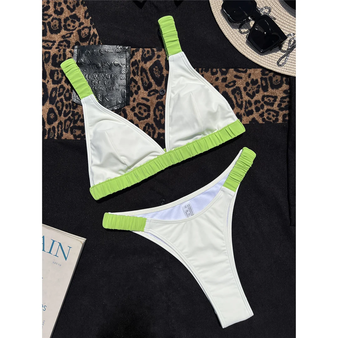 Splicing V-Ausschnitt, hoch geschnittene Bikini-Unterhose, Damen-Badeanzug, zweiteiliges Bikini-Set, gepolsterter Badeanzug, Badebekleidung, Schwimmbekleidung V6832 – Detail 9