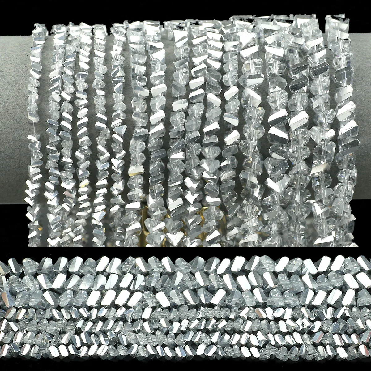 4/6/8mm dreieckiger österreichi scher Kristall halb silberner Charme facettiertes Glas lose Abstands perlen für Armband Halskette DIY Schmuck herstellung