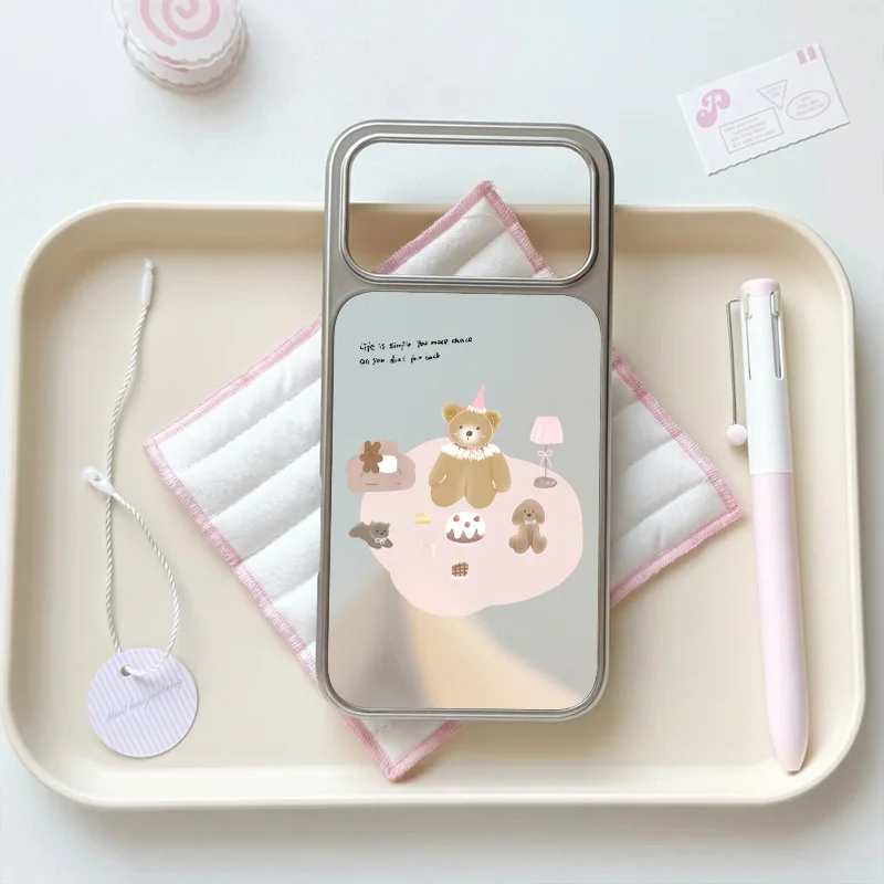 Hochwertige Anti-Sturz-Spiegel-Handyhülle Rosa Bär HÜLLE FÜR iPhone11/12/13/14/15/16/17 Pro Max AIR PLUS