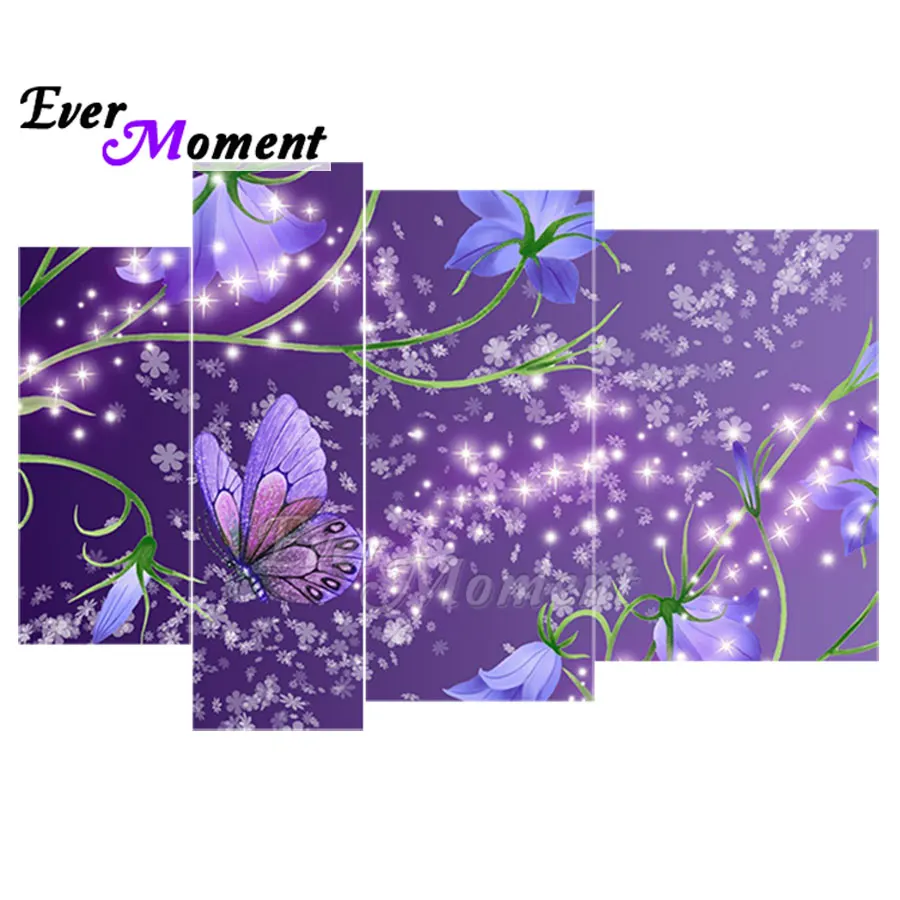 Ever Moment Diamond Painting Multi-picture Floral And Butterfly Purple Full Square Resin Drill Wall Art Decoration Mosaic 1M011