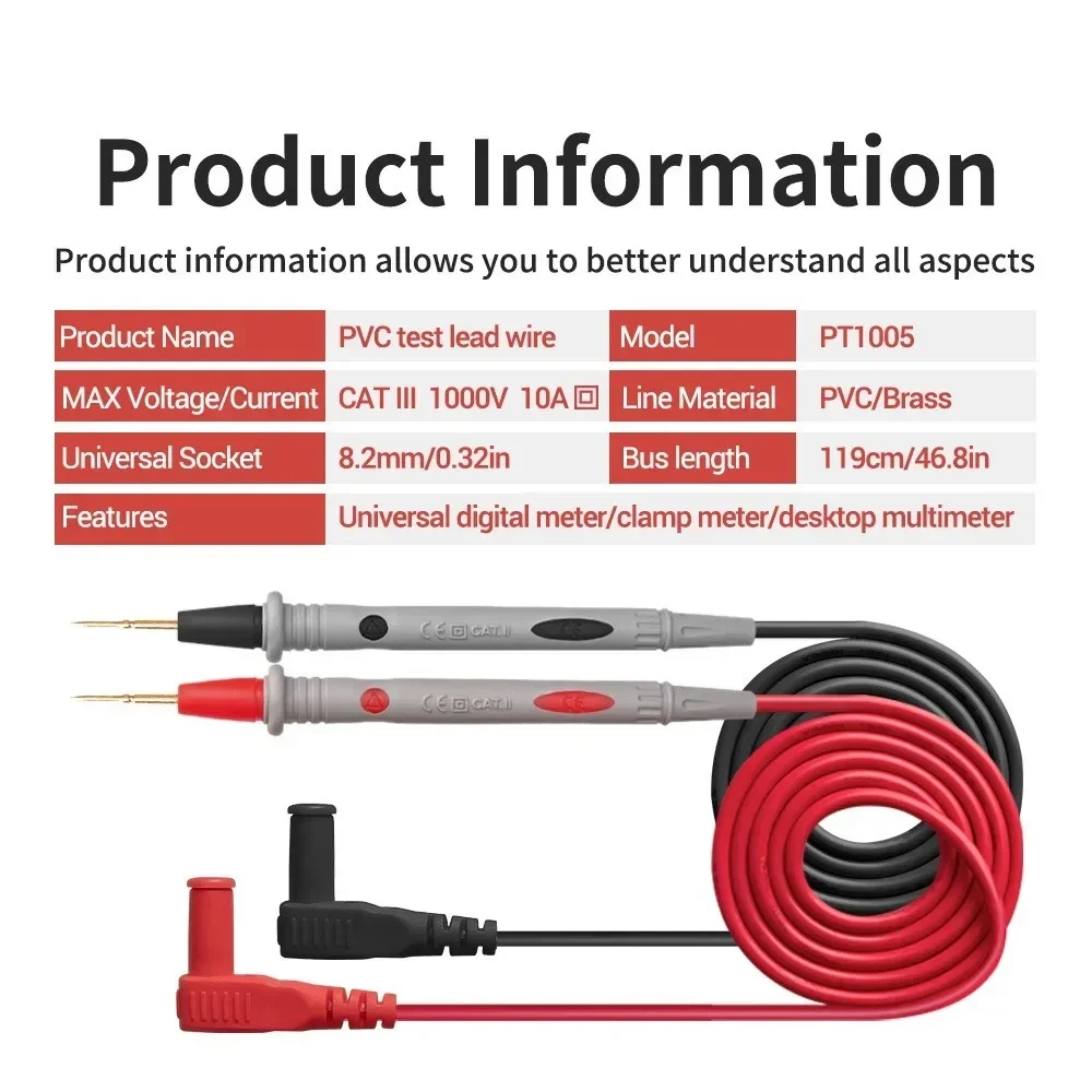 PT1005 1000V 10A Probe Test Leads Pin For Digital Multimeter Needle Tip Multi Meter Tester Lead Probe Wire Pen Cable