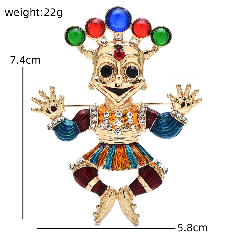 Wuli&baby Cute Dancing Clown Brooches For Women Unisex Funny Joker Party Casual Brooch Pins Gifts