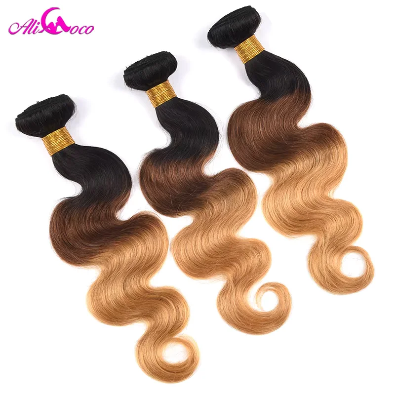 1B 4 27 Remy Ombre Human Hair Weave Bundle ปิด 4x4 5x5 ชุดพร้อมฝาปิดบราซิล Body Wave ปิด