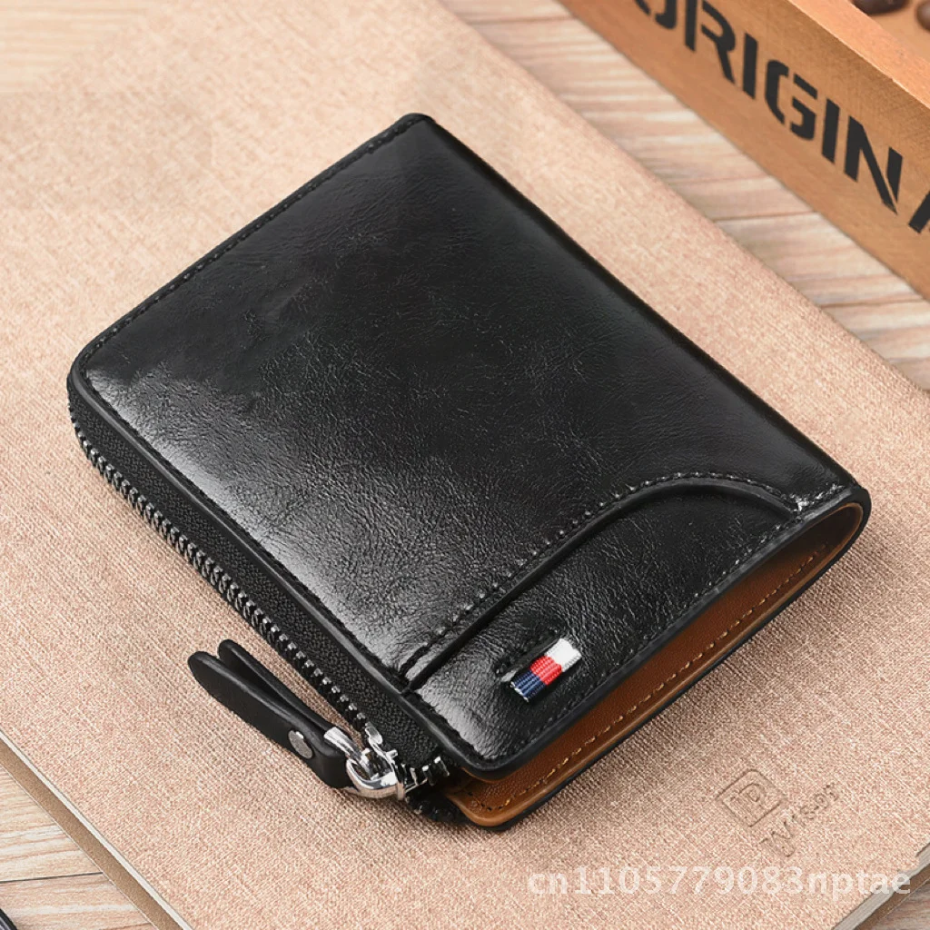 Men's PU Short Wallet Anti-Theft Brush Cowhide Multi-Functional Driver's License Card Holder Urban Minimalist Solid Color