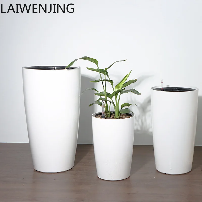 

HLZ self-priming water lazy flower pot, round floor-to-ceiling plastic high tube self-priming water lazy flower pot