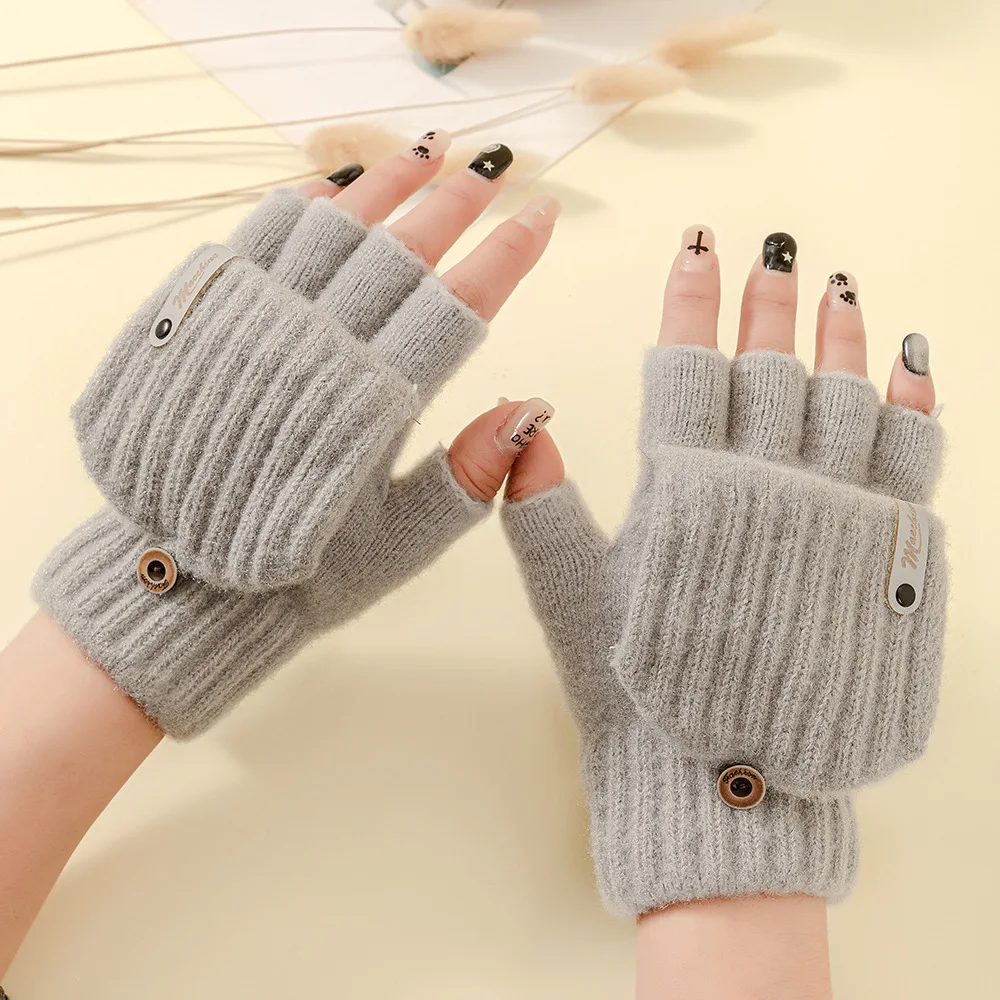 

Новый стиль, мужские теплые перчатки с половиной пальца, вязаные плюшевые уличные велосипедные спортивные зимние перчатки, женские варежки