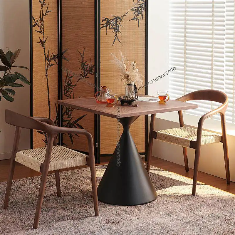 

French Vintage Style Solid Wood Table, Square Negotiation Desk for Cafe, Restaurant Dining & Commercial Reception JT40C