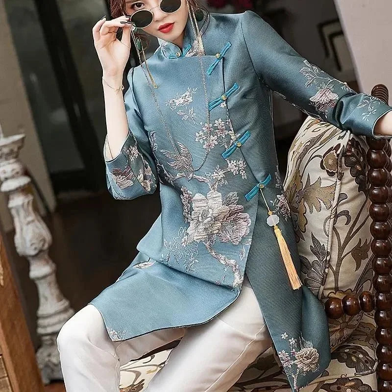 

2023 New Chinese Traditional Clothing Female Chinese Style Hanfu Improved Cheongsam Coat Women Vintage Tang Suit Jacket