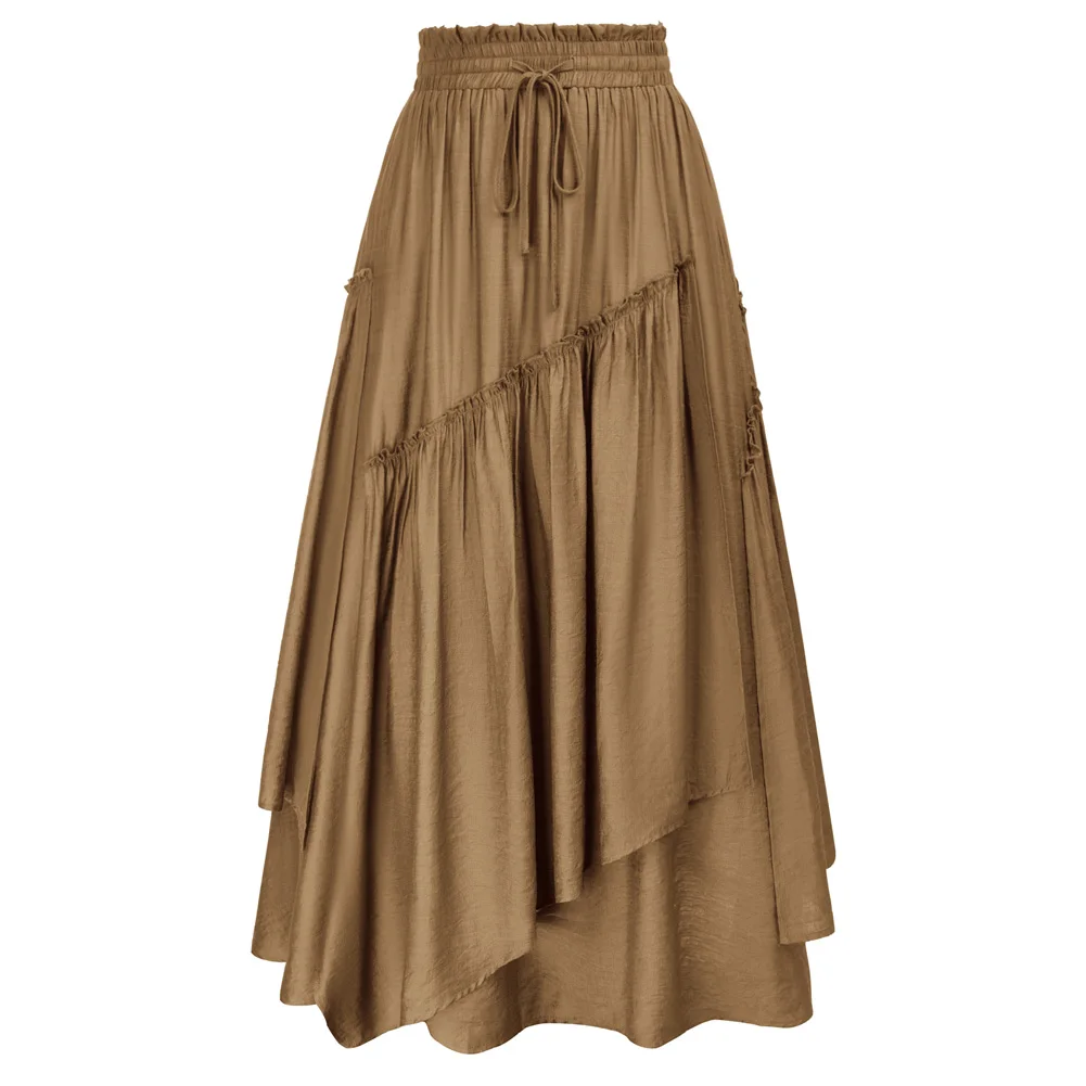 SD Women Skirts High Waisted Retro Renaissance Overlay Decorated Skirt Drawstring Waist Swing Skirt Irregular Hem Skirt