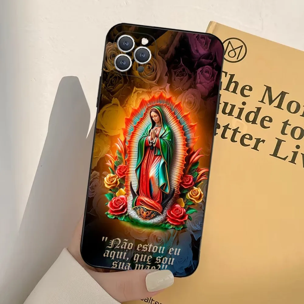 Virgin De Guadalupe  Phone Case For iPhone 16,15,14,13,12,11,Pro,X,XS,Max,XR,Plus,Mini Soft Black Cover