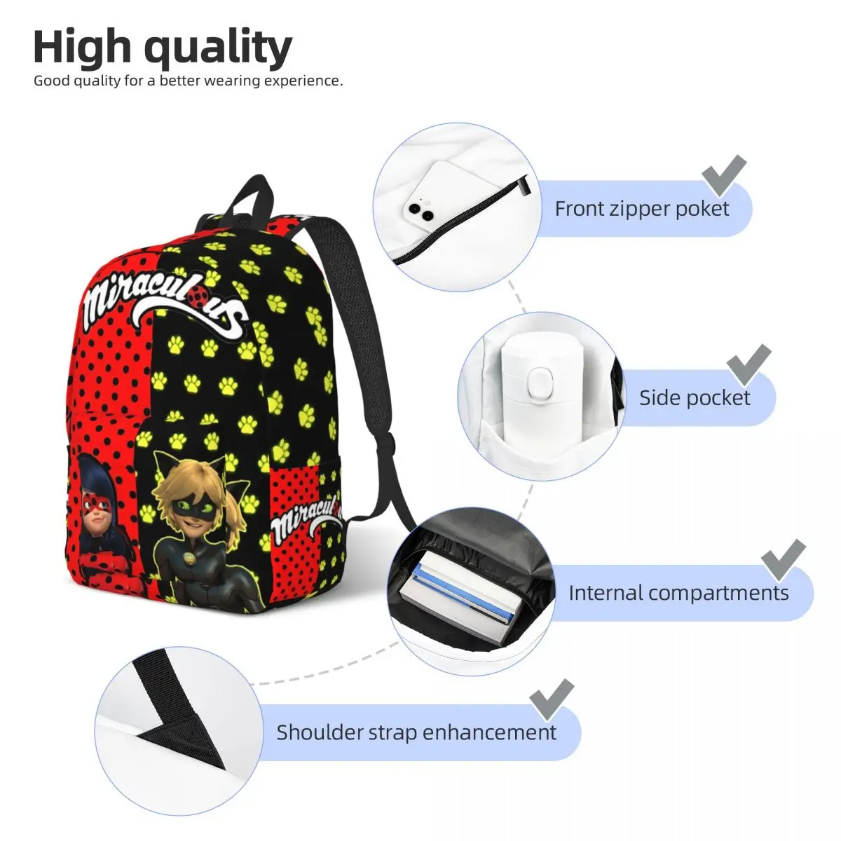 Miratulou Ladybugss para adolescentes, mochila escolar para estudiantes, superhéroe, mágico, mochila de día, deportes universitarios de secundaria