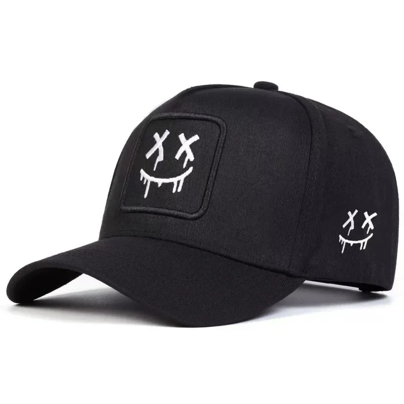 Cross Eyes Smiley Patch Embroidery Baseball Cap, Curved Brim Adjustable Street Trend Hat for Men Women