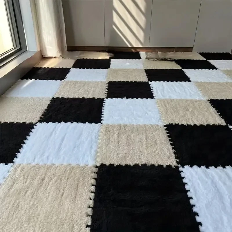 Plush Interlocking Foam Mats Soft Fluffy EVA Velvet Carpet Tiles Puzzle Play Mat For Bedroom Living Room Floor Home Decor