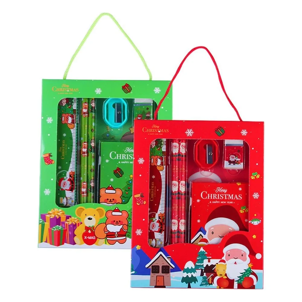 6Pcs/set New Sharpener Christmas Stationery Set Erasers Handheld Children's Pencils Stationery Study Stationery Set Christmas