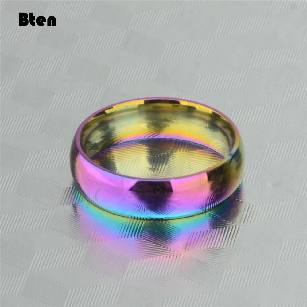 Bten LGBT Rainbow Ring Gay Pride Colorful Men Women Titanium Stainless Steel Homosexual Couple Rings Jewelry Wedding Band