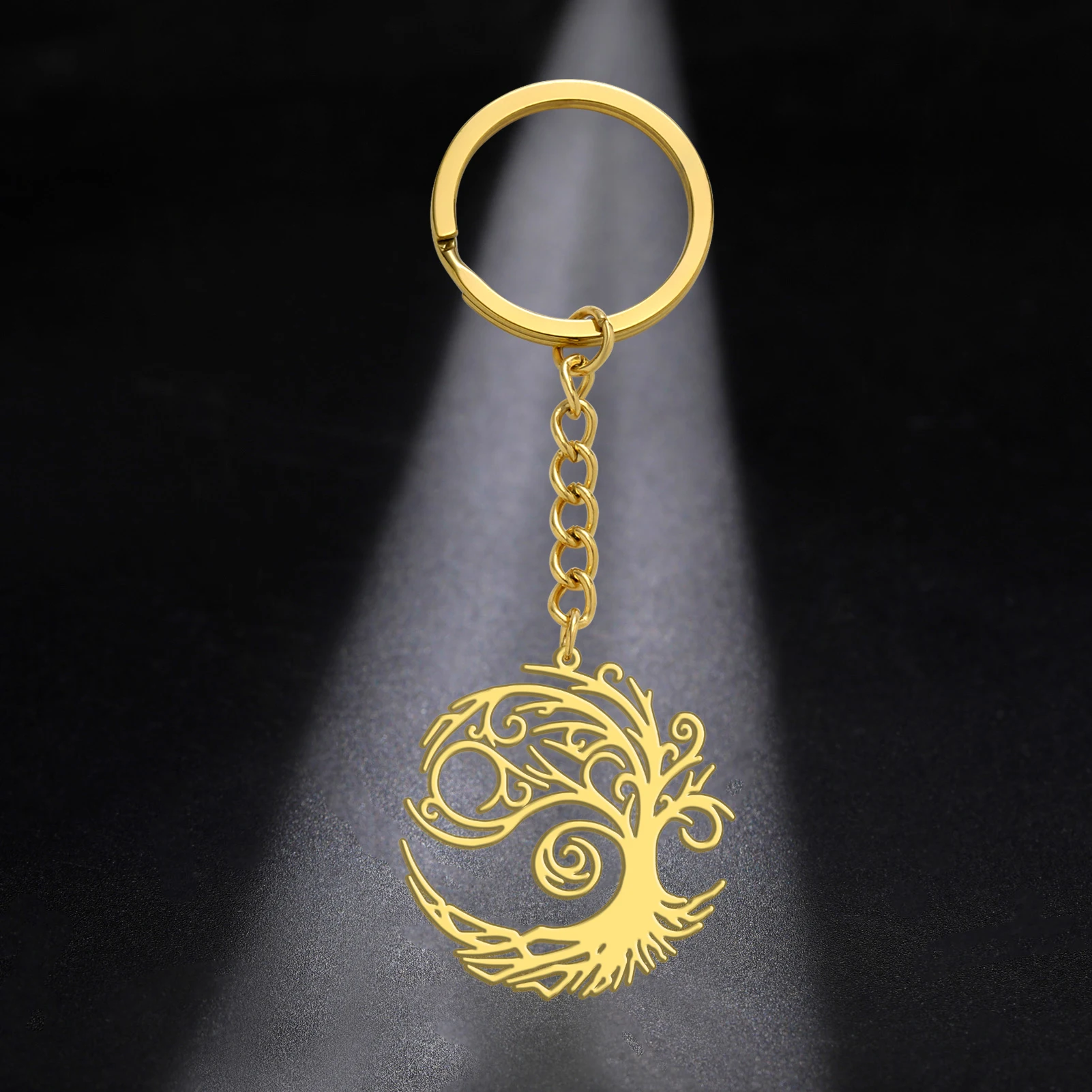 LIKGREAT Tree of Life Keychain Stainless Steel Keyring Celtic Norse Viking Symbol Spiritual Jewelry Amulet Gift for Women Men