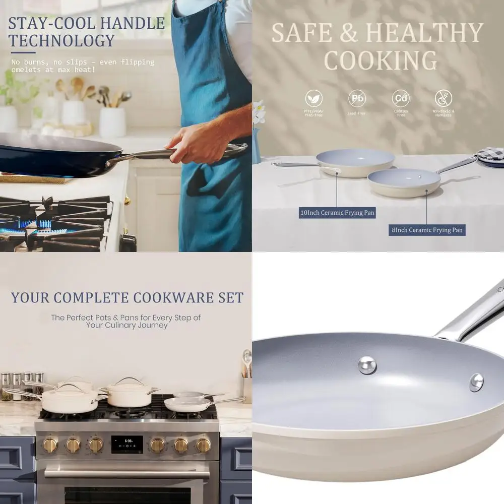 

10 Inch Ceramic Nonstick Pan - Safe, Even Heat for Eggs, Pancakes, Stir Frying, PTFE/PFOA/PFAS Free, All Cooktops, Cream