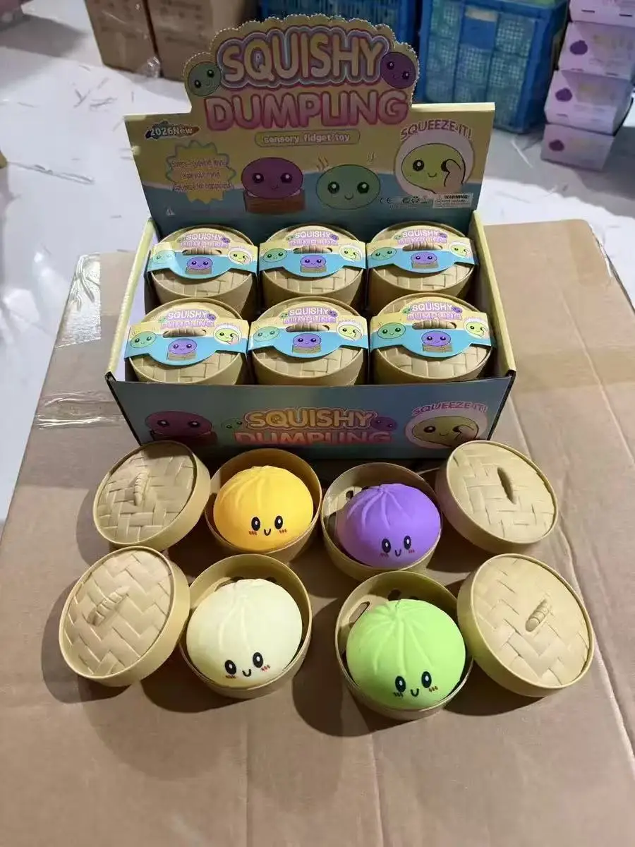 Bunte 6-Stil-Glitzer-Dumpling-Squishy-Spielzeuge mit Box – Sensorisches Dumpling-Quetschspielzeug zur Stresslinderung