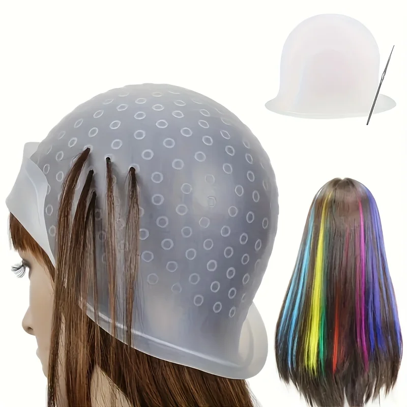 

1PC professional reusable silicone hair dye cap, suitable for ordinary hair, highlight dyeing, and hair salon styling