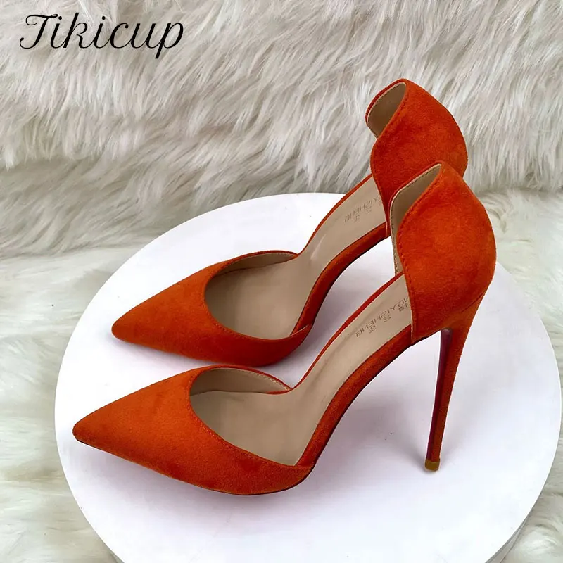 

Tikicup Orange Suede Pointed Toe High Heels for Women,Stylish D'Orsay Cutout Stiletto Heels,Elegant Party Evening Dress Shoes