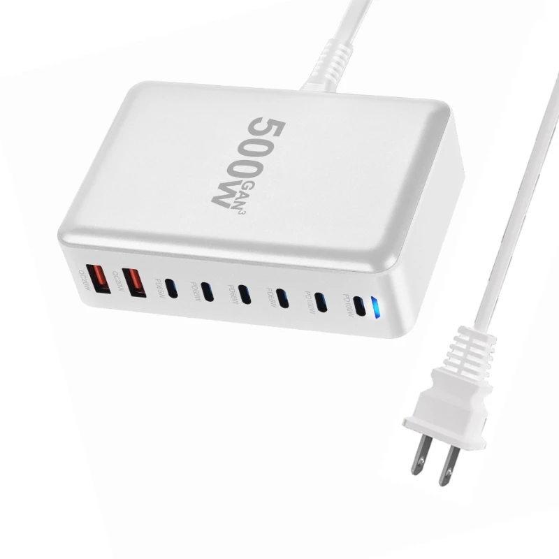 USB GaNs Fast Charging 500W 6 USB C 2 USB A Adapter