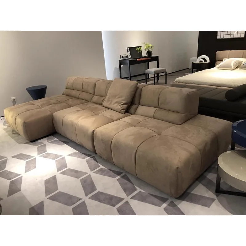 

A High-end Modern Light Luxury Italian Minimalist Module Chocolate Export Fabric Frosted Leather Sofa