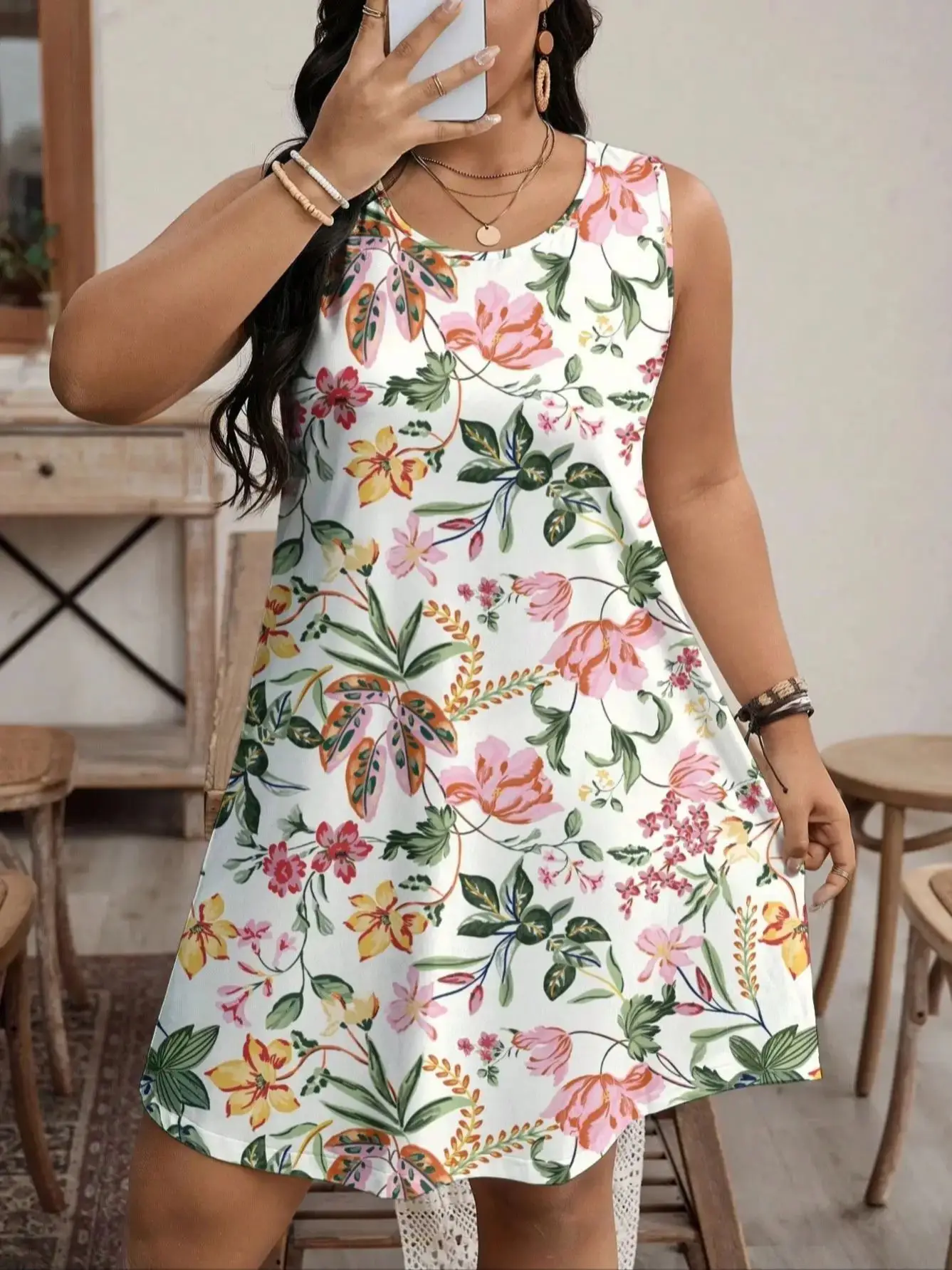 Omen – robe d'été décontractée sans manches, imprimé Floral, col rond, adaptée à l'été, robe de plage, Style Boho, hauts Y2k