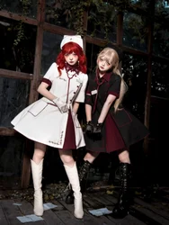 Halloween Cosplay Nurse Dress Full Sets Lolita Dark Goth Subculture Slim Mini Dress Sweet Patchwork Short Sleeve Tutu Dresses