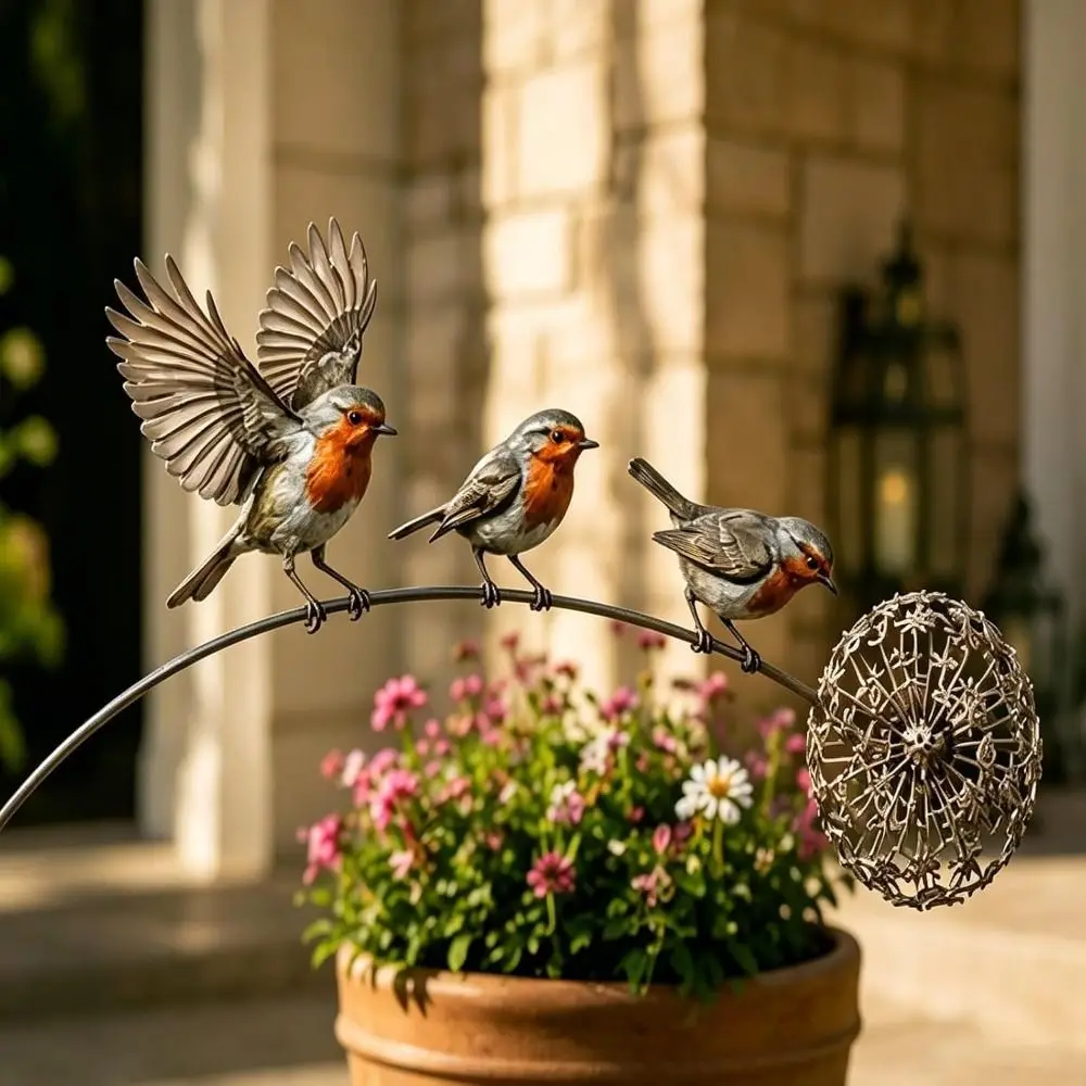 New Metal Robin Garden Stake Robin Curved Stake Bird Plant Stake Vibrant Weather Resistant Robin Yard Ornament Patio Decor