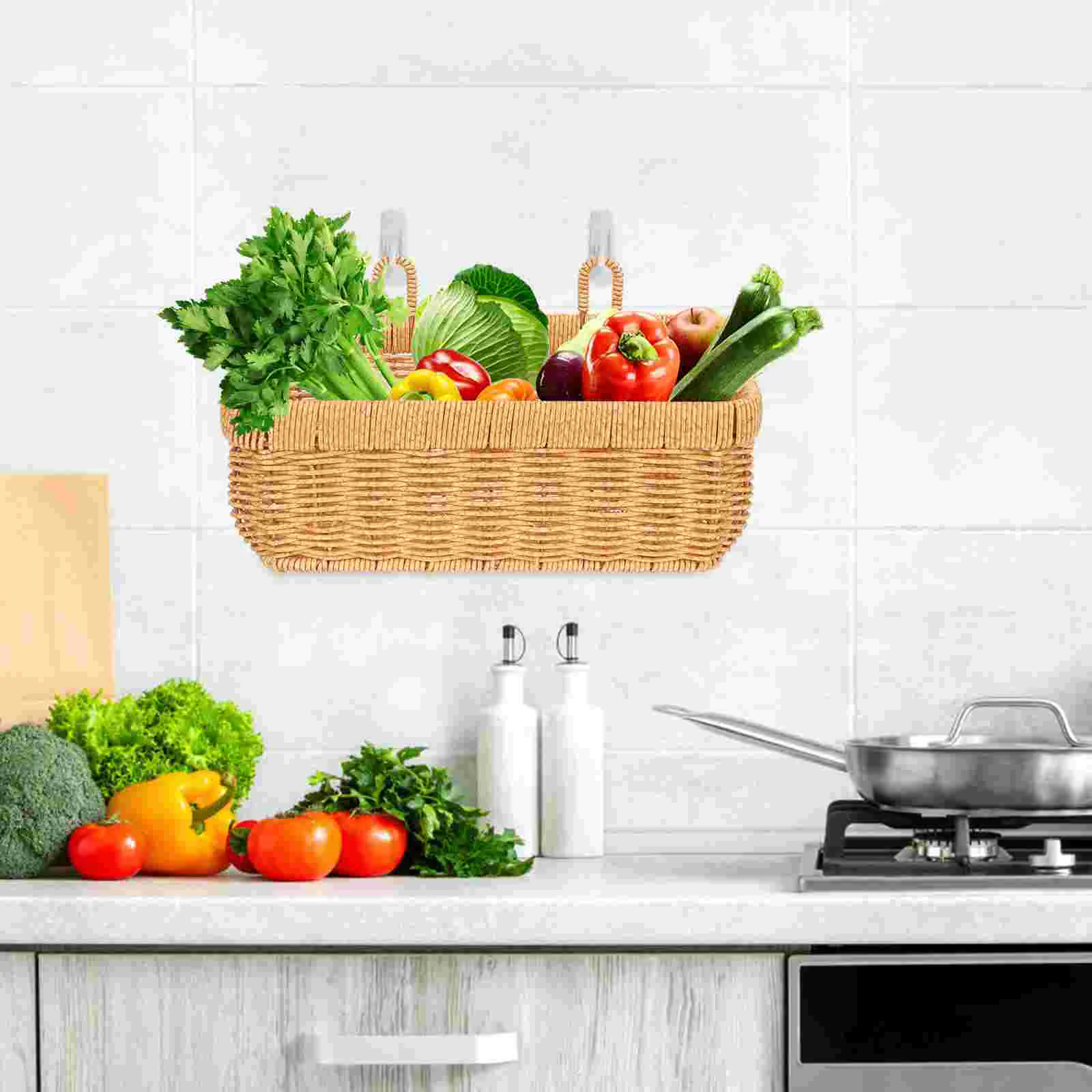 

Ginger Garlic Storage Basket Hanging Wall Decoration Woven Bathroom Door Flower Decorative Organizer