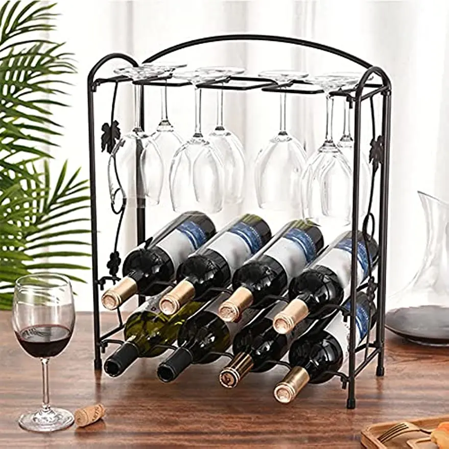 

2-Tier Wine Rack Freestanding Table Top Wine Storage Holder Iron Wine Rack Countertop Wine Rack