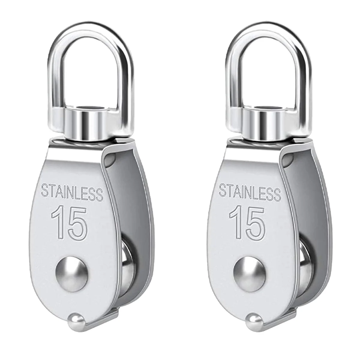 Pulley 304 Stainless Steel Single Pulley Block M15 Small Heavy Duty Swivel Bearing Pulley System for Rigging,2Pack