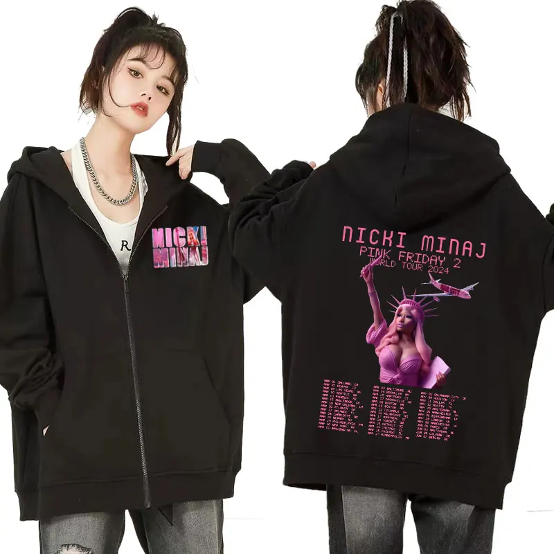 

Queen of Rap Nicki Minaj Pink Friday 2 Concert Tour 2024 Zip Up Hoodie Men Women Harajuku Hip Hop Zipper Sweatshirt Hooded Coats