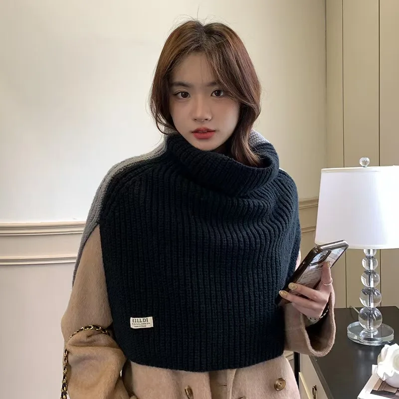 

Knitted Stand Collar Cape Women Short Sleeve Solid Color Versatile Elegant New Fashion Outwear Outwear Tops