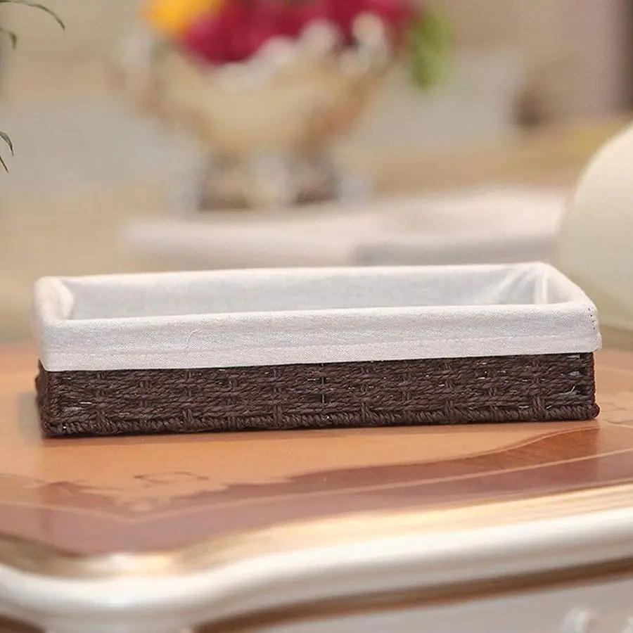 Paniers de rangement tissés en corde de papier, boîte de rangement délicate pour étagères, salle de bain, cuisine, salon, bureau, chambre à coucher. Marron
