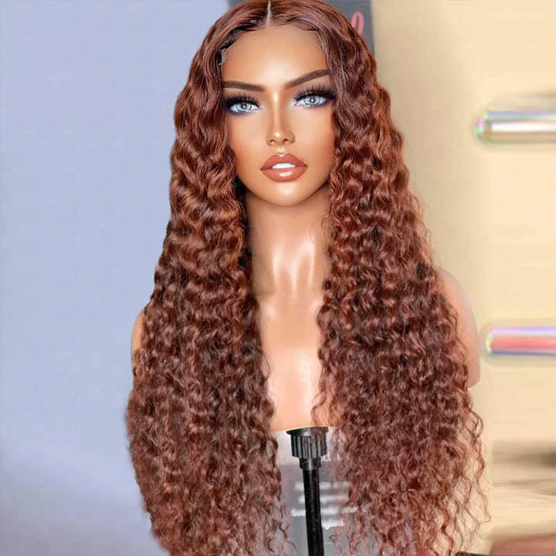 Preplucked 26Inch 180Density Soft Ginger Orange Brown Kinky Curly Long Lace Front Wig For Women With Baby Hair Glueless Daily